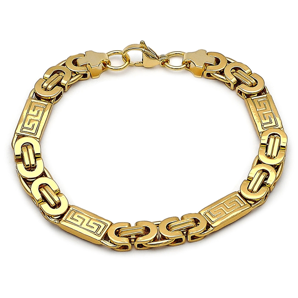 Stainless Steel Fancy Bracelet, Greek Key Design, Polished, Golden Finish