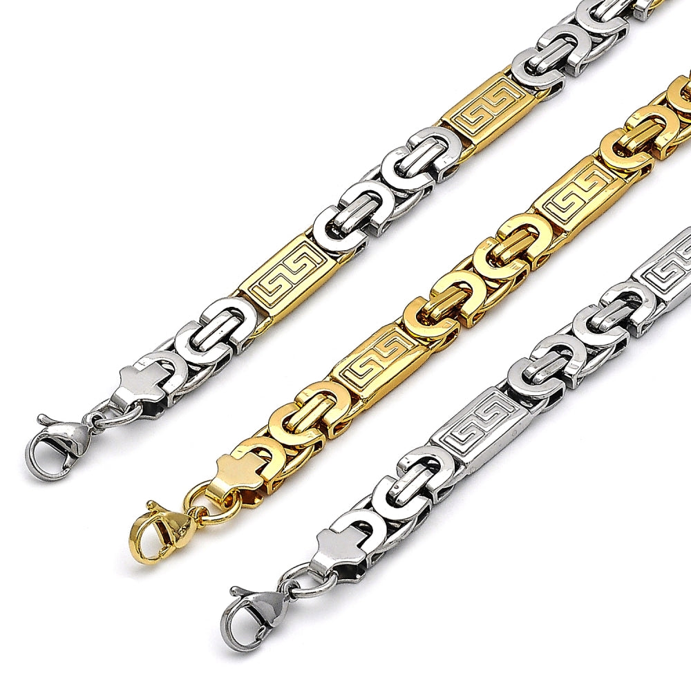Stainless Steel Fancy Bracelet, Greek Key Design, Polished, Golden Finish