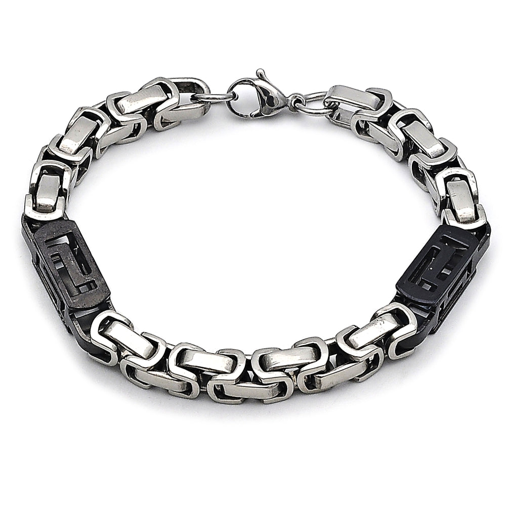 Stainless Steel Fancy Bracelet, Greek Key Design, Polished, Two Tone