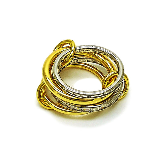 Oro Laminado Multi Stone Ring, Gold Filled Style Baguette Design, with White Cubic Zirconia, Polished, Two Tone
