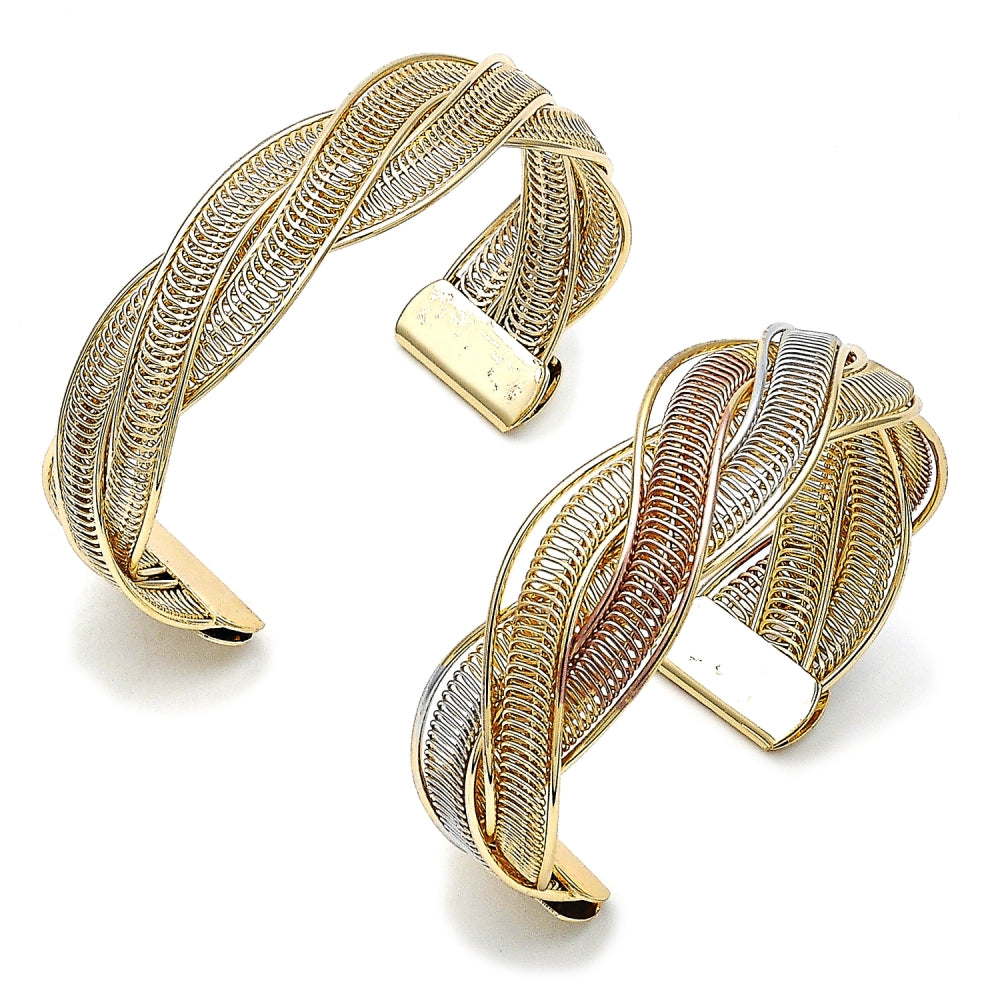 Oro Laminado Individual Bangle, Gold Filled Style Twist Design, Polished, Golden Finish