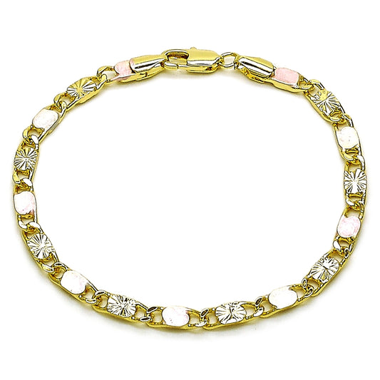 Oro Laminado Fancy Bracelet, Gold Filled Style Mariner Design, Diamond Cutting Finish, Tricolor