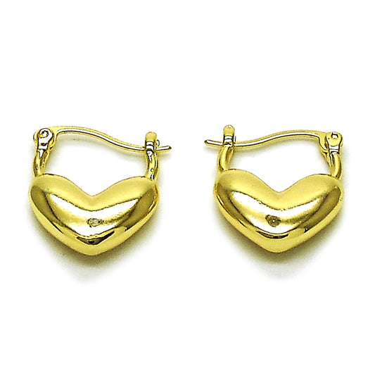 Oro Laminado Small Hoop, Gold Filled Style Heart Design, Polished, Golden Finish