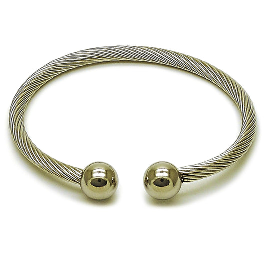 Stainless Steel Individual Bangle, Twist and Ball Design, Polished, Steel Finish