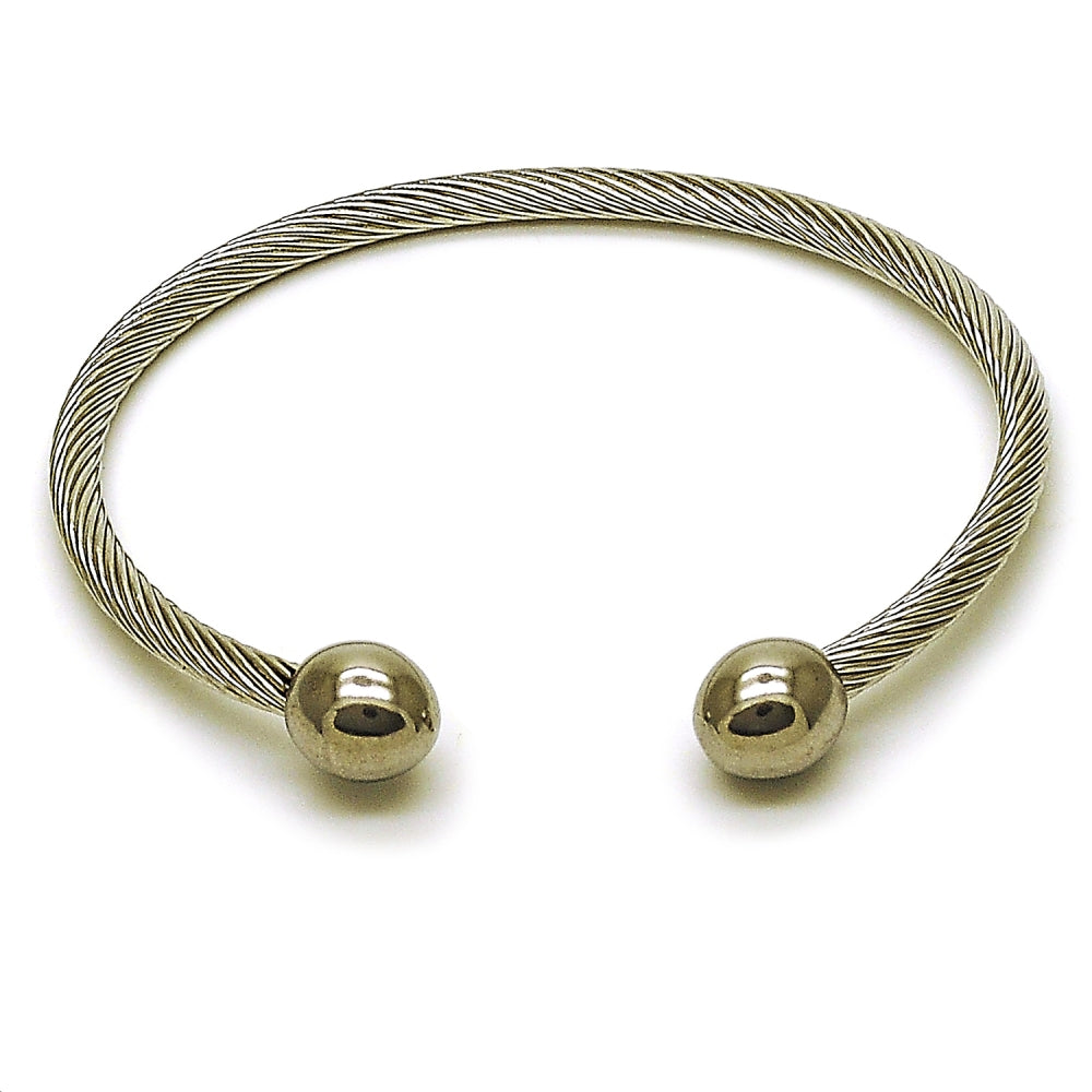 Stainless Steel Individual Bangle, Ball and Twist Design, Polished, Steel Finish