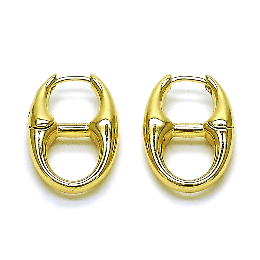 Oro Laminado Huggie Hoop, Gold Filled Style Puff Mariner Design, Polished, Golden Finish
