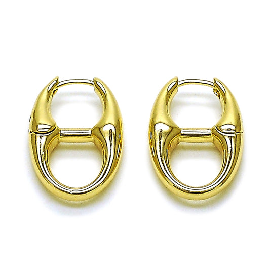 Oro Laminado Huggie Hoop, Gold Filled Style Puff Mariner Design, Polished, Golden Finish