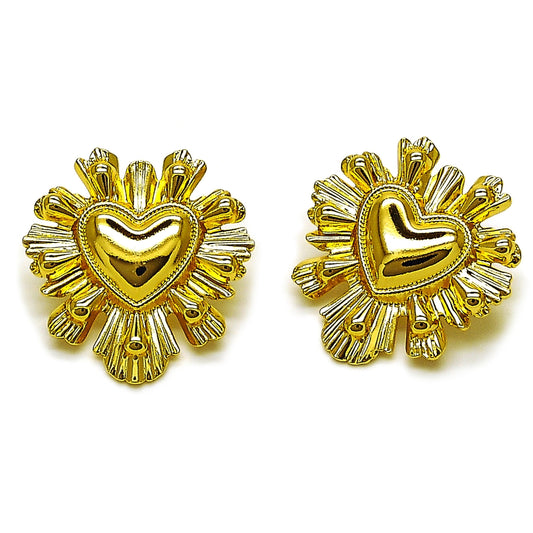 Oro Laminado Stud Earring, Gold Filled Style Heart and Teardrop Design, Polished, Golden Finish
