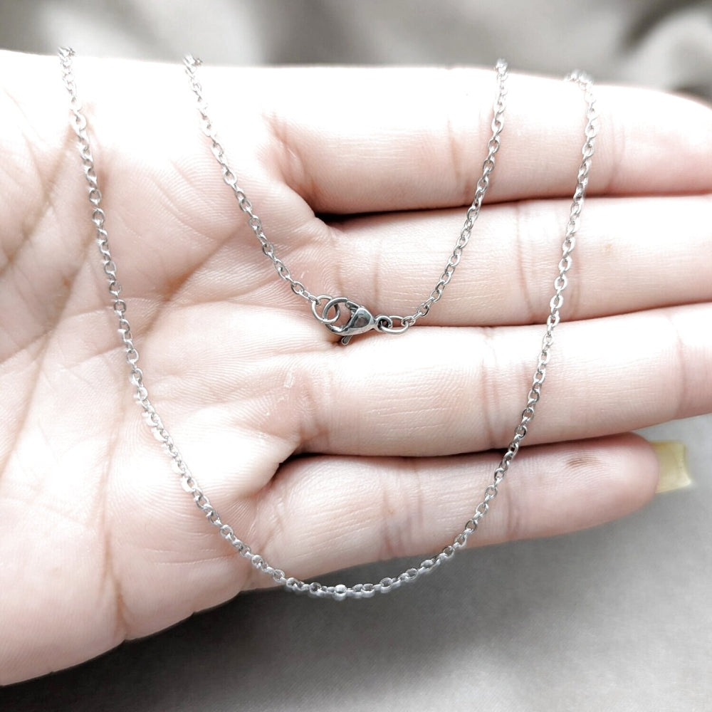 Stainless Steel Basic Necklace, Polished, Rhodium Finish