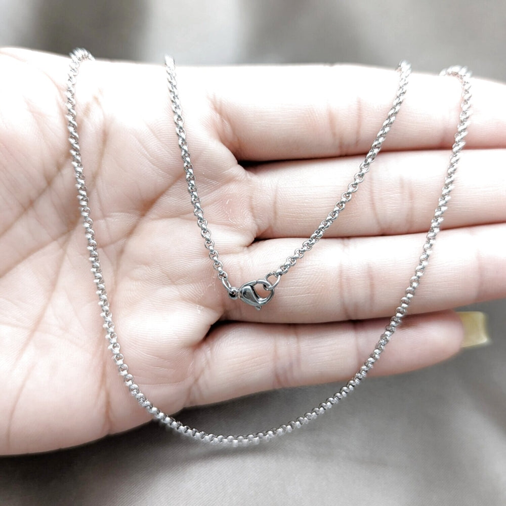 Stainless Steel Basic Necklace, Polished, Rhodium Finish