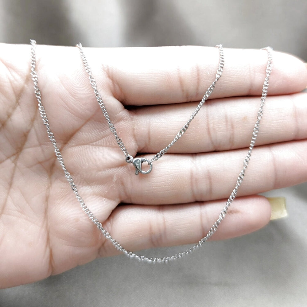 Stainless Steel Basic Necklace, Polished, Rhodium Finish