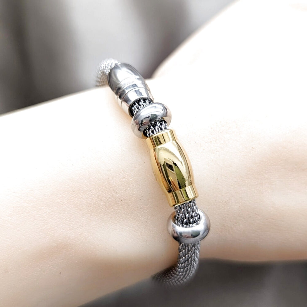 Stainless Steel Fancy Bracelet, Polished, Two Tone