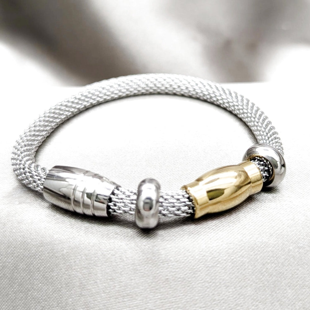 Stainless Steel Fancy Bracelet, Polished, Two Tone
