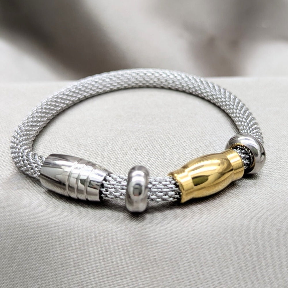 Stainless Steel Fancy Bracelet, Polished, Two Tone