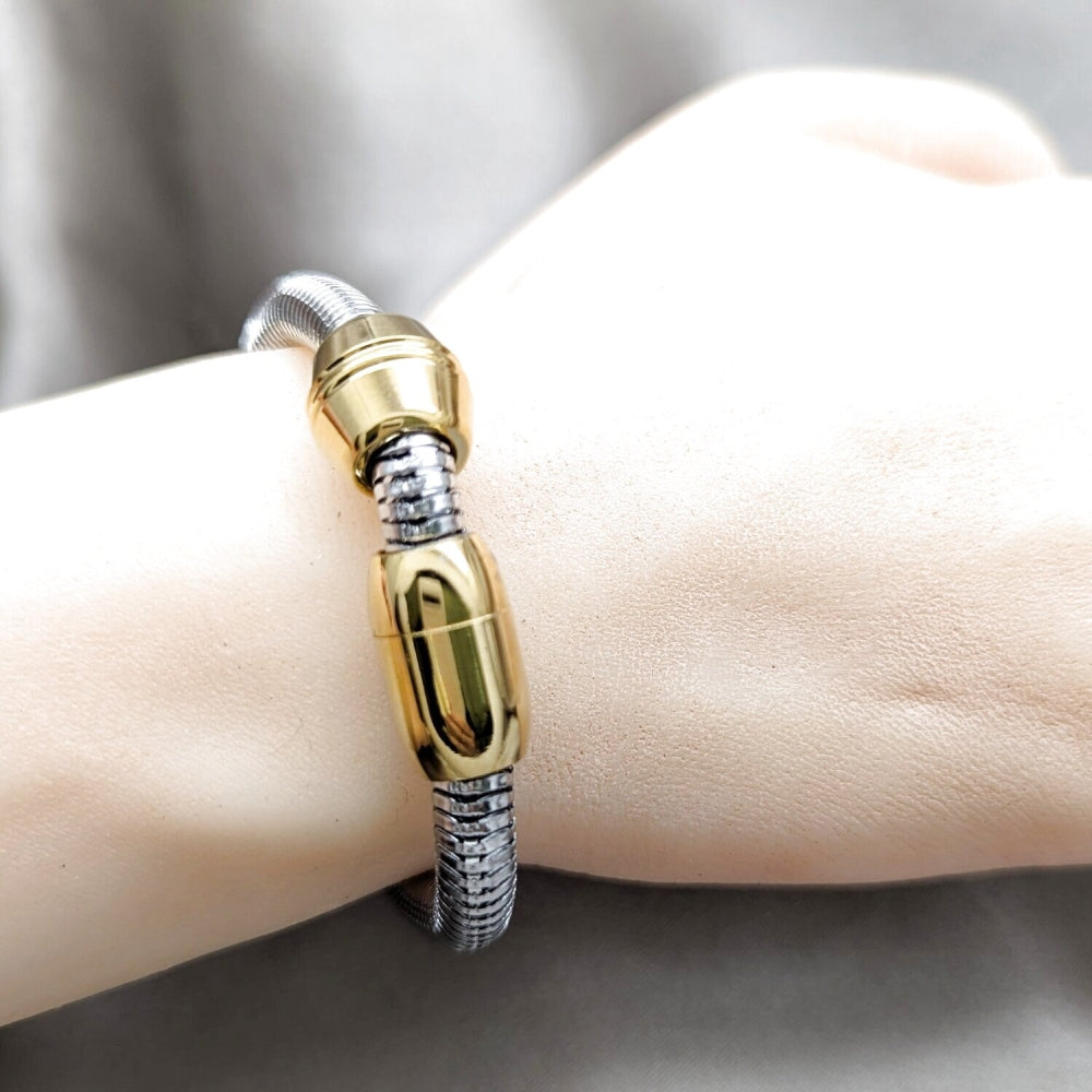 Stainless Steel Fancy Bracelet, Polished, Two Tone