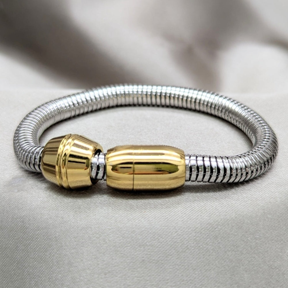 Stainless Steel Fancy Bracelet, Polished, Two Tone