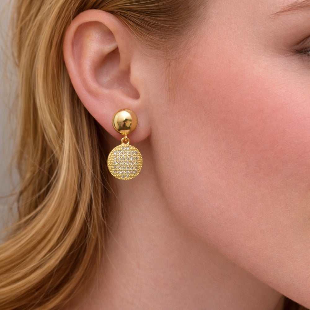 Oro Laminado Dangle Earring, Gold Filled Style with White Cubic Zirconia, Polished, Golden Finish