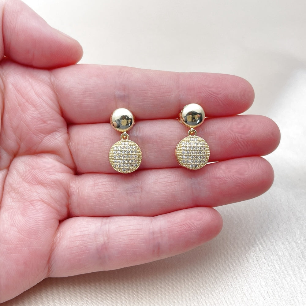 Oro Laminado Dangle Earring, Gold Filled Style with White Cubic Zirconia, Polished, Golden Finish