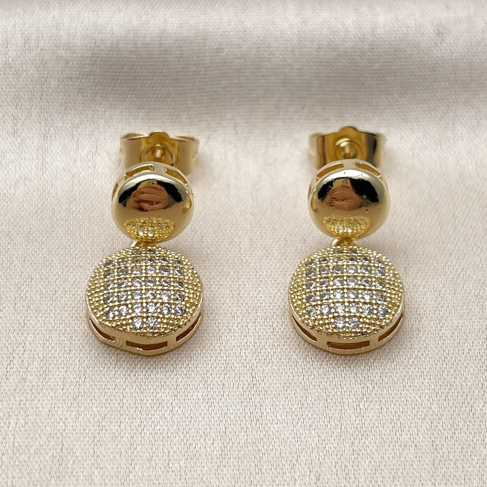 Oro Laminado Dangle Earring, Gold Filled Style with White Cubic Zirconia, Polished, Golden Finish