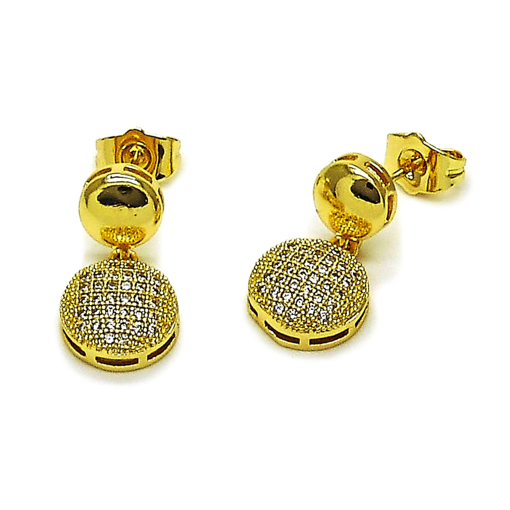 Oro Laminado Dangle Earring, Gold Filled Style with White Cubic Zirconia, Polished, Golden Finish