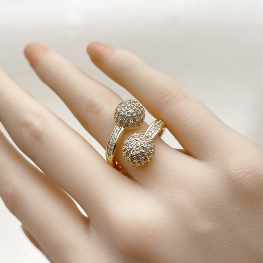 Oro Laminado Multi Stone Ring, Gold Filled Style Ball Design, with White Cubic Zirconia, Polished, Golden Finish