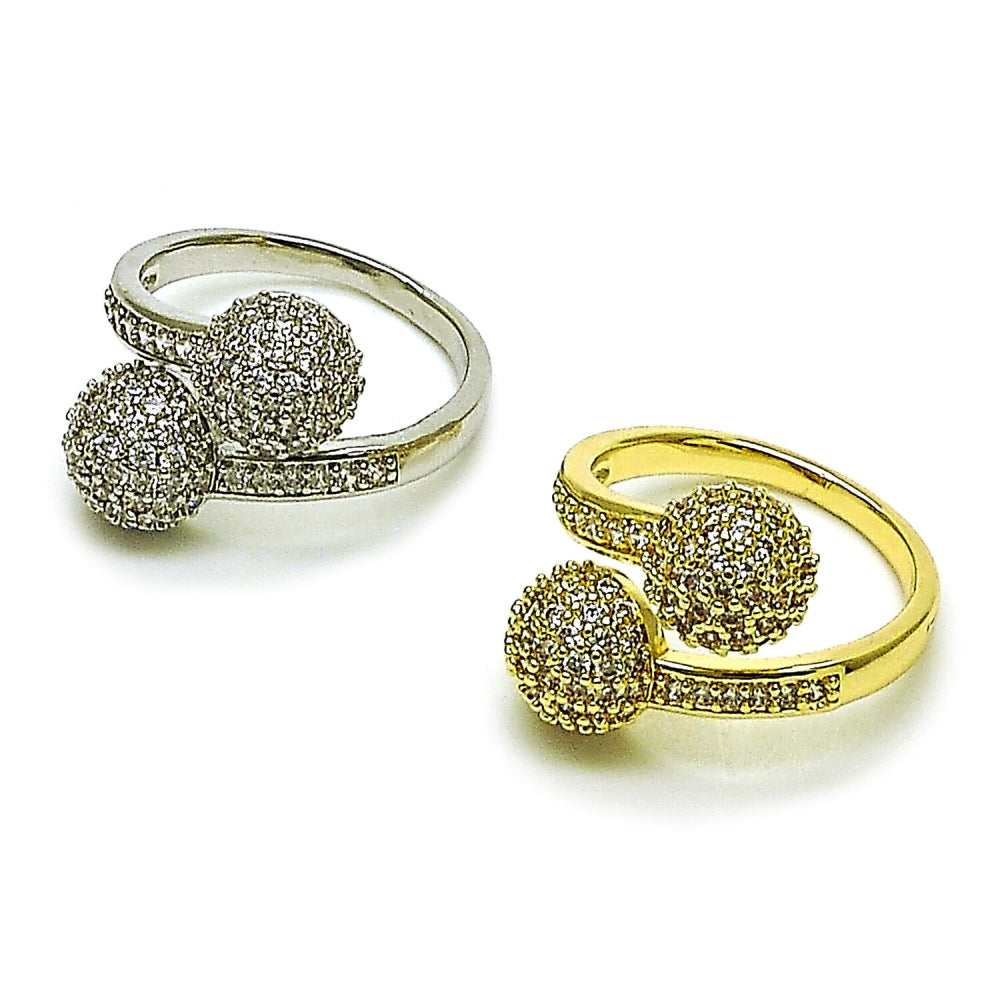 Oro Laminado Multi Stone Ring, Gold Filled Style Ball Design, with White Cubic Zirconia, Polished, Golden Finish