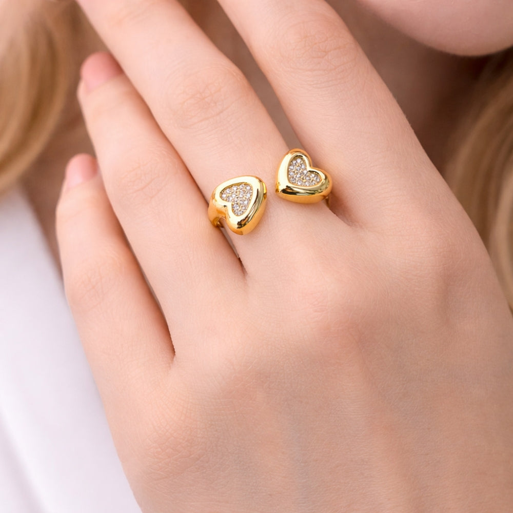 Oro Laminado Multi Stone Ring, Gold Filled Style Heart Design, with White Cubic Zirconia, Polished, Golden Finish