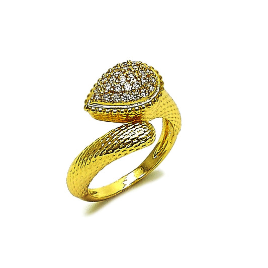 Oro Laminado Multi Stone Ring, Gold Filled Style Teardrop Design, with White Cubic Zirconia, Diamond Cutting Finish, Golden Finish