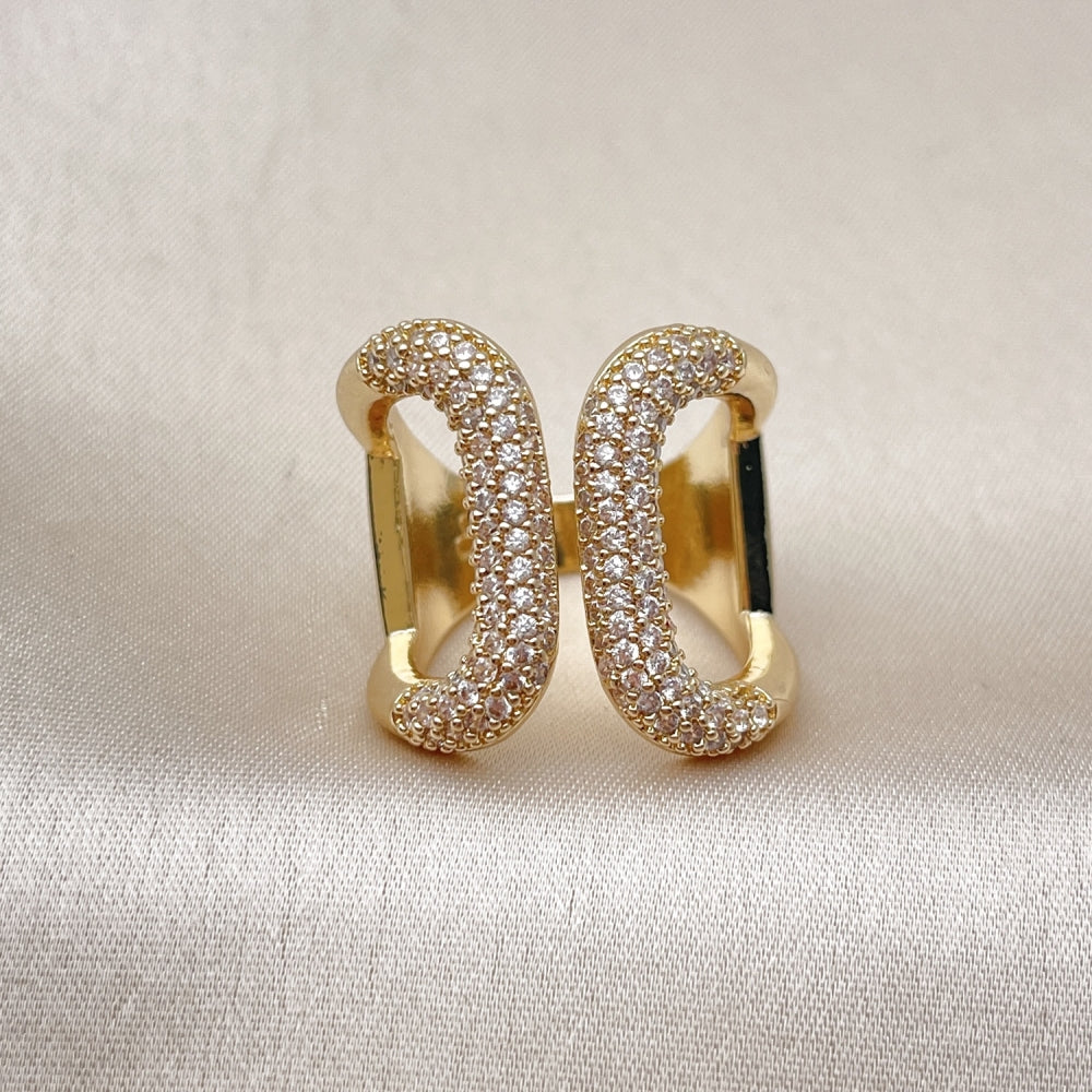 Oro Laminado Multi Stone Ring, Gold Filled Style with White Cubic Zirconia, Polished, Golden Finish