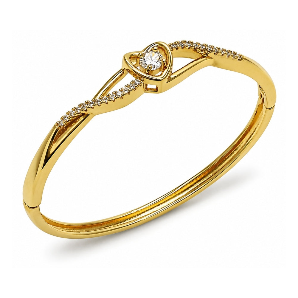 Oro Laminado Individual Bangle, Gold Filled Style Heart and Infinite Design, with White Cubic Zirconia, Polished, Golden Finish
