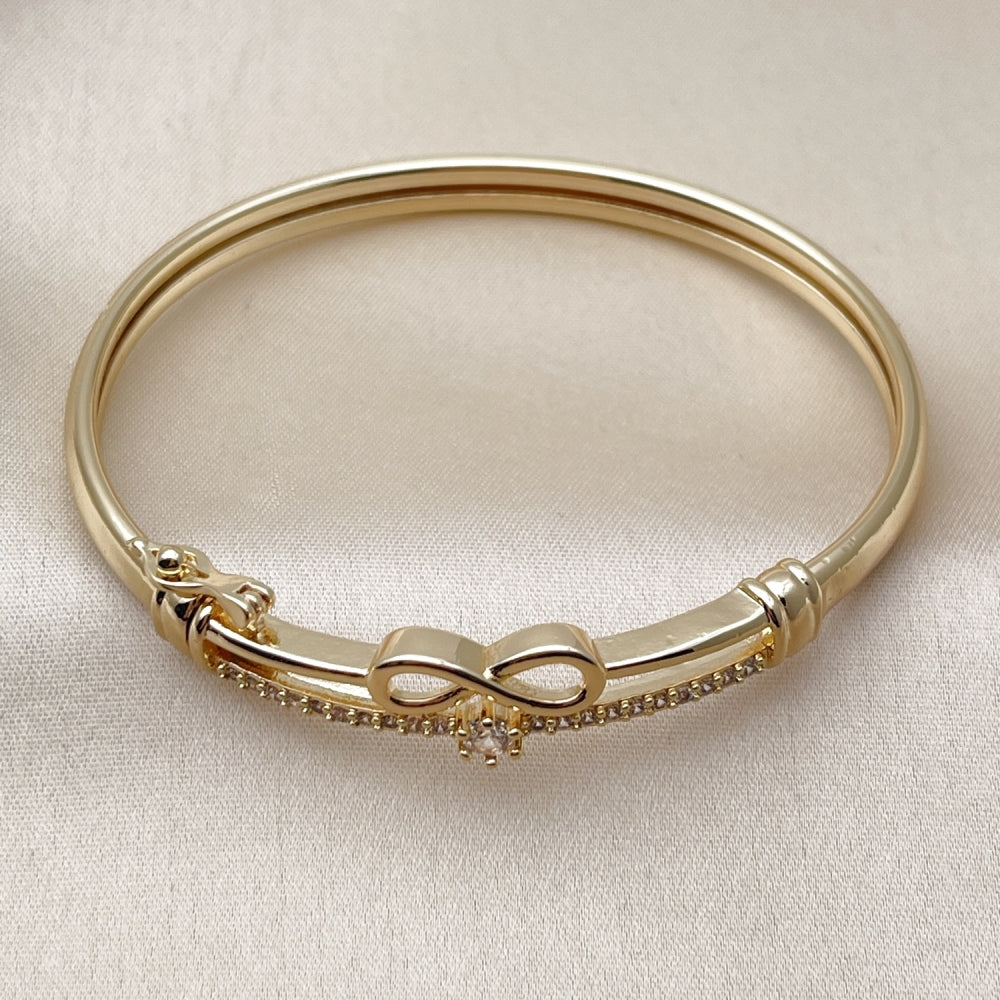 Oro Laminado Individual Bangle, Gold Filled Style Infinite Design, with White Cubic Zirconia, Polished, Golden Finish
