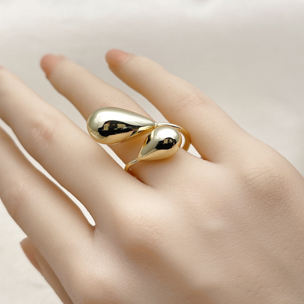 Oro Laminado Elegant Ring, Gold Filled Style Teardrop and Hollow Design, Polished, Golden Finish