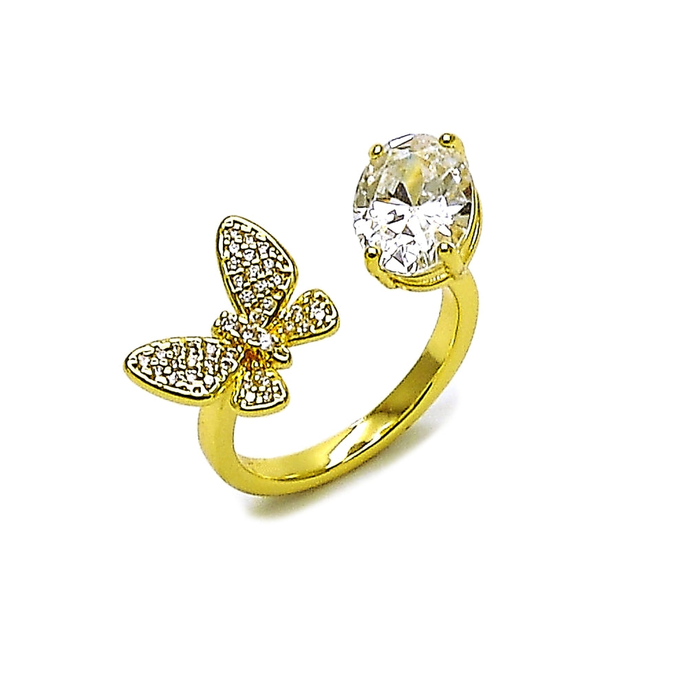 Oro Laminado Multi Stone Ring, Gold Filled Style Butterfly Design, with White Cubic Zirconia and White Micro Pave, Polished, Golden Finish