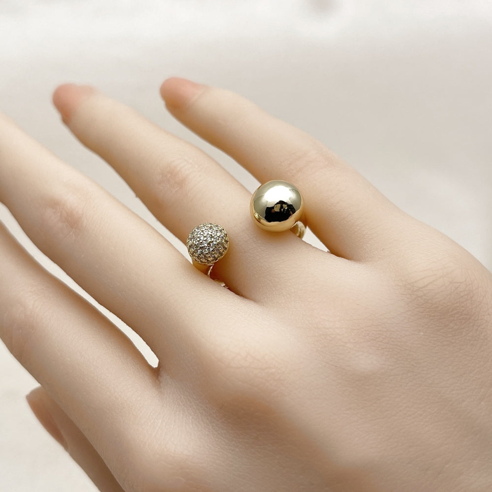 Oro Laminado Multi Stone Ring, Gold Filled Style Ball Design, with White Micro Pave, Polished, Golden Finish