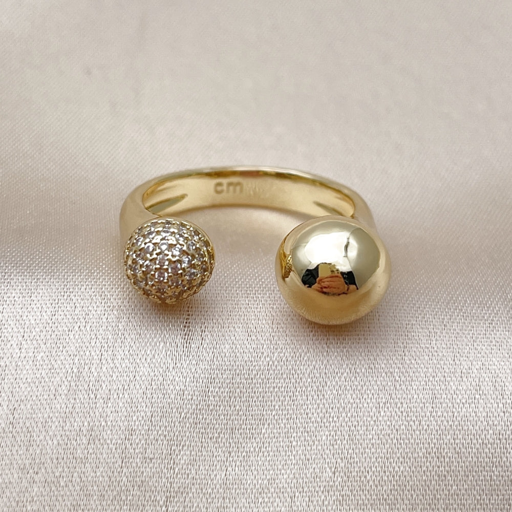Oro Laminado Multi Stone Ring, Gold Filled Style Ball Design, with White Micro Pave, Polished, Golden Finish