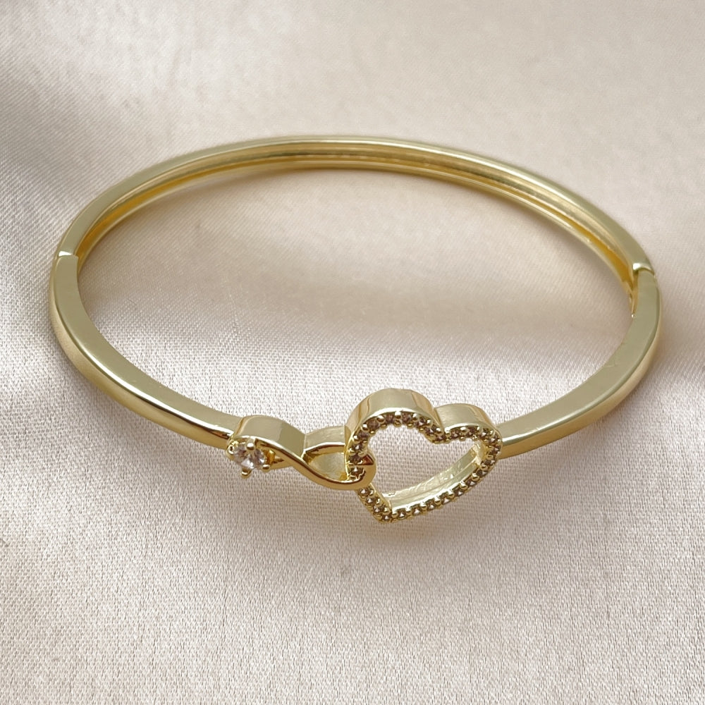 Oro Laminado Individual Bangle, Gold Filled Style Heart and Infinite Design, with White Cubic Zirconia, Polished, Golden Finish