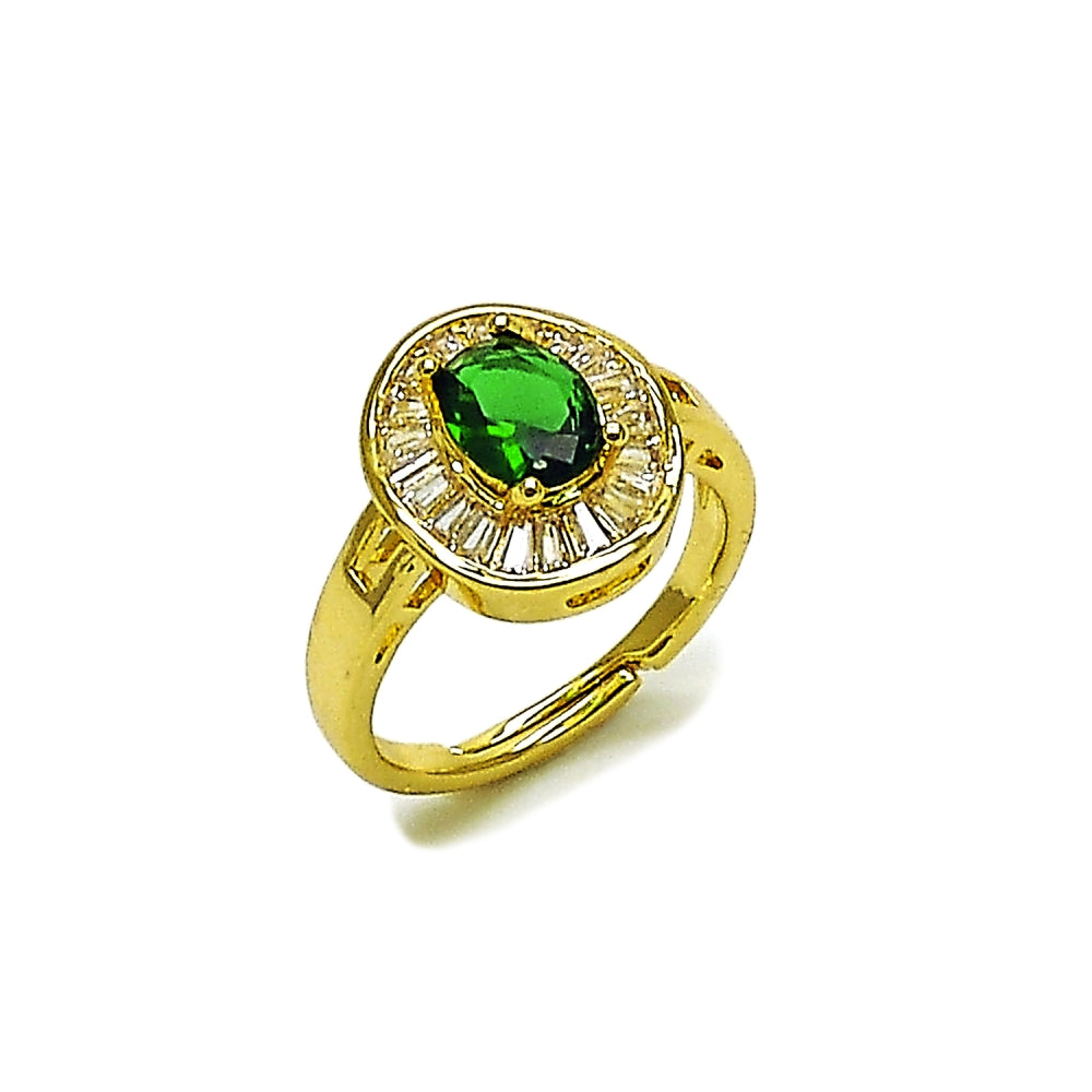 Oro Laminado Multi Stone Ring, Gold Filled Style Cluster and Baguette Design, with Green and White Cubic Zirconia, Polished, Golden Finish