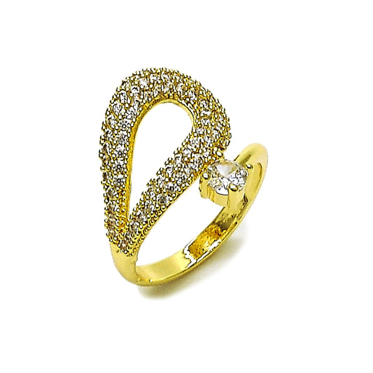 Oro Laminado Multi Stone Ring, Gold Filled Style Teardrop Design, with White Cubic Zirconia, Polished, Golden Finish
