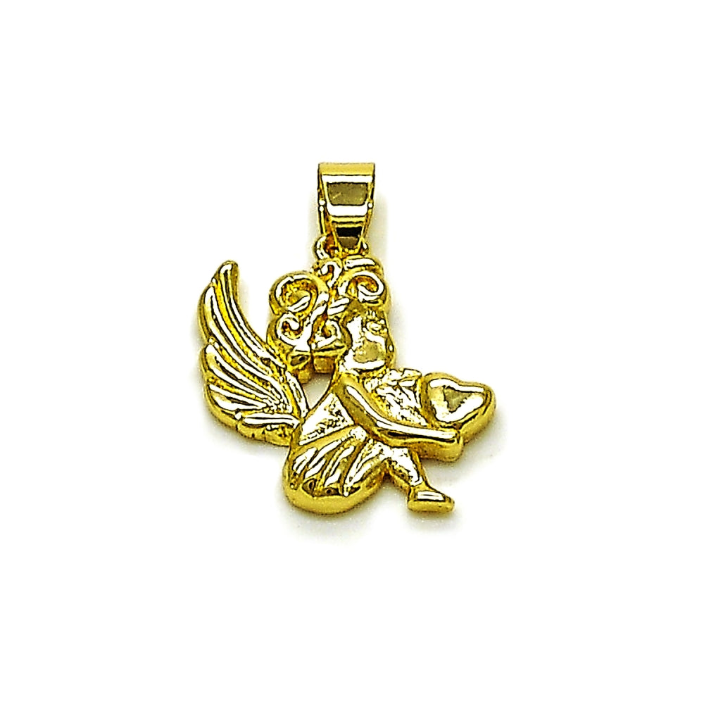 Oro Laminado Religious Pendant, Gold Filled Style Angel Design, Polished, Golden Finish
