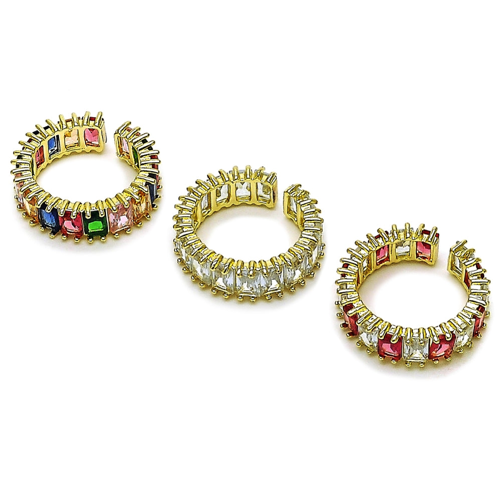 Oro Laminado Multi Stone Ring, Gold Filled Style Baguette Design, with White Cubic Zirconia, Polished, Golden Finish