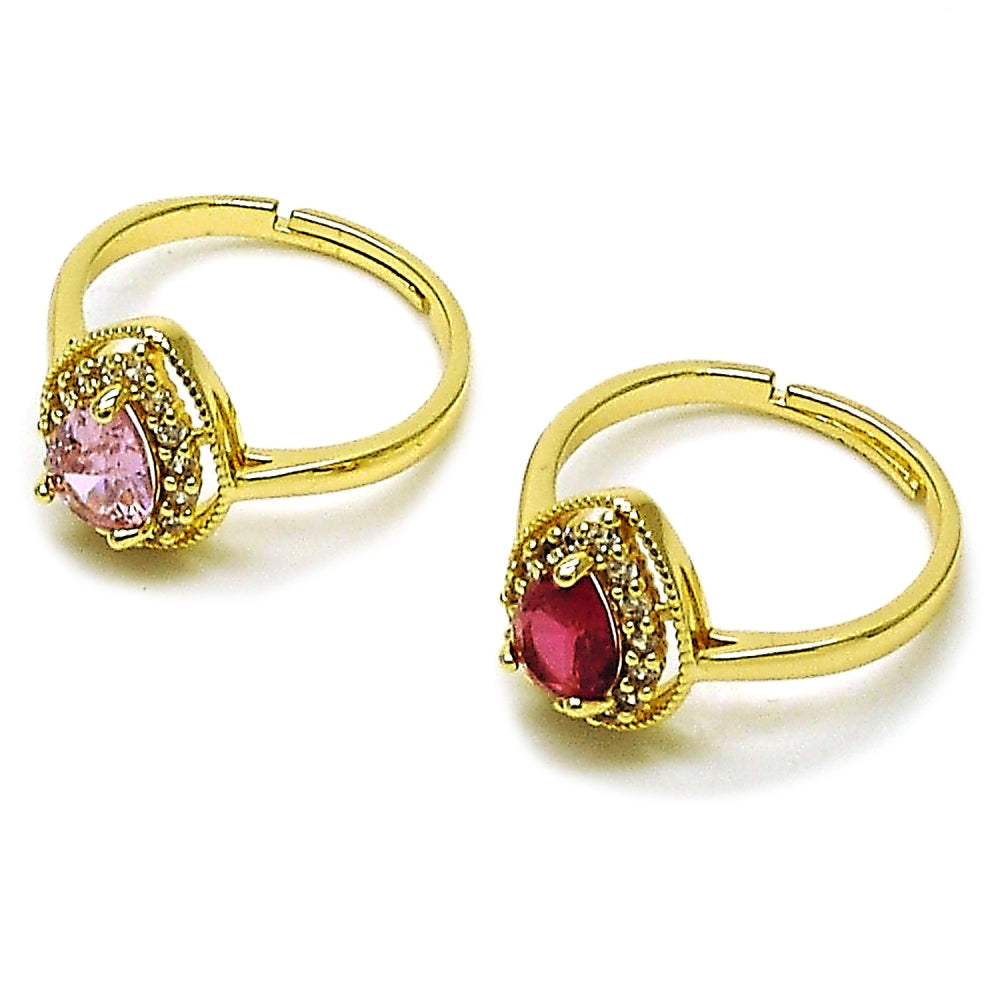Oro Laminado Multi Stone Ring, Gold Filled Style Teardrop Design, with Pink and White Cubic Zirconia, Polished, Golden Finish