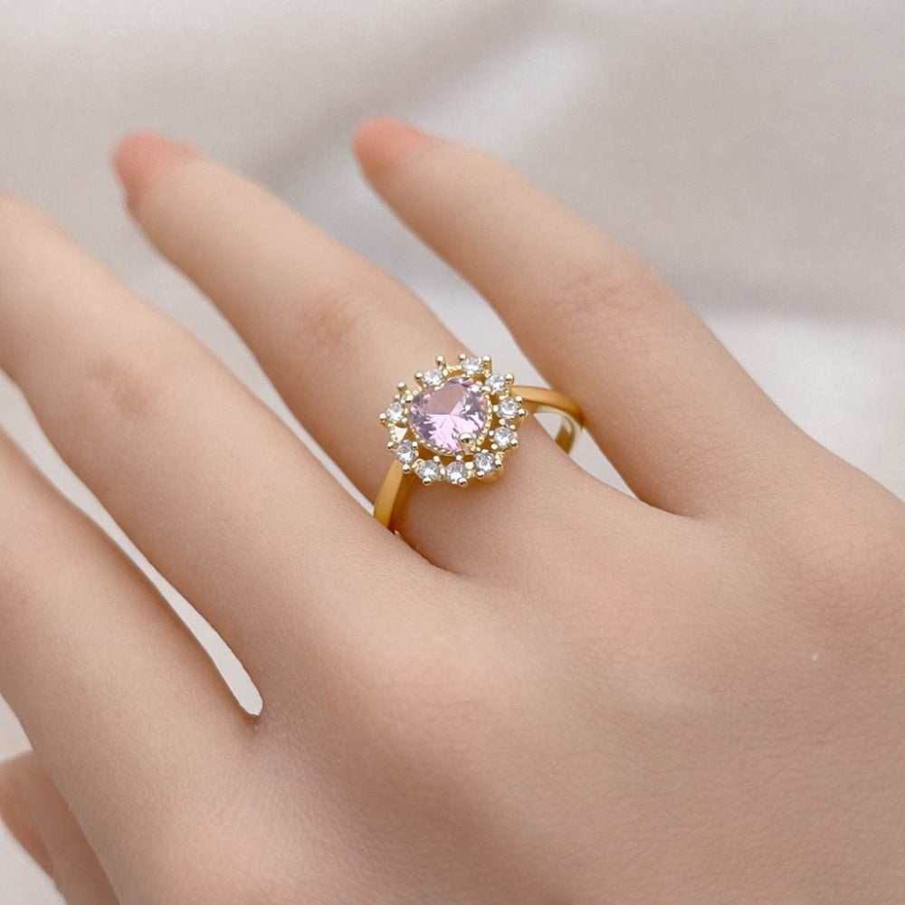 Oro Laminado Multi Stone Ring, Gold Filled Style Heart Design, with Pink and White Cubic Zirconia, Polished, Golden Finish