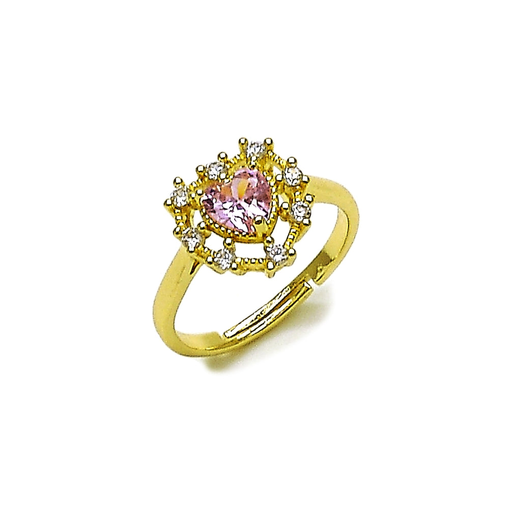 Oro Laminado Multi Stone Ring, Gold Filled Style Heart Design, with Pink and White Cubic Zirconia, Polished, Golden Finish