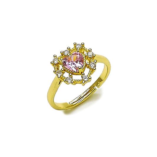 Oro Laminado Multi Stone Ring, Gold Filled Style Heart Design, with Pink and White Cubic Zirconia, Polished, Golden Finish