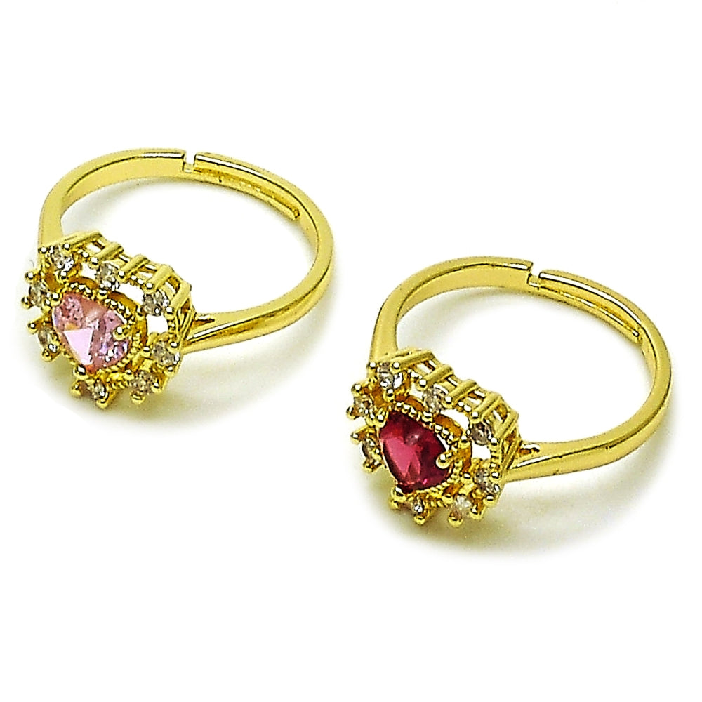 Oro Laminado Multi Stone Ring, Gold Filled Style Heart Design, with Pink and White Cubic Zirconia, Polished, Golden Finish