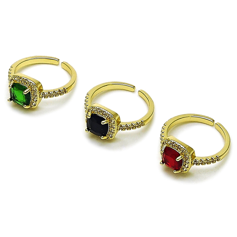 Oro Laminado Multi Stone Ring, Gold Filled Style Cluster Design, with Green Cubic Zirconia and White Micro Pave, Polished, Golden Finish