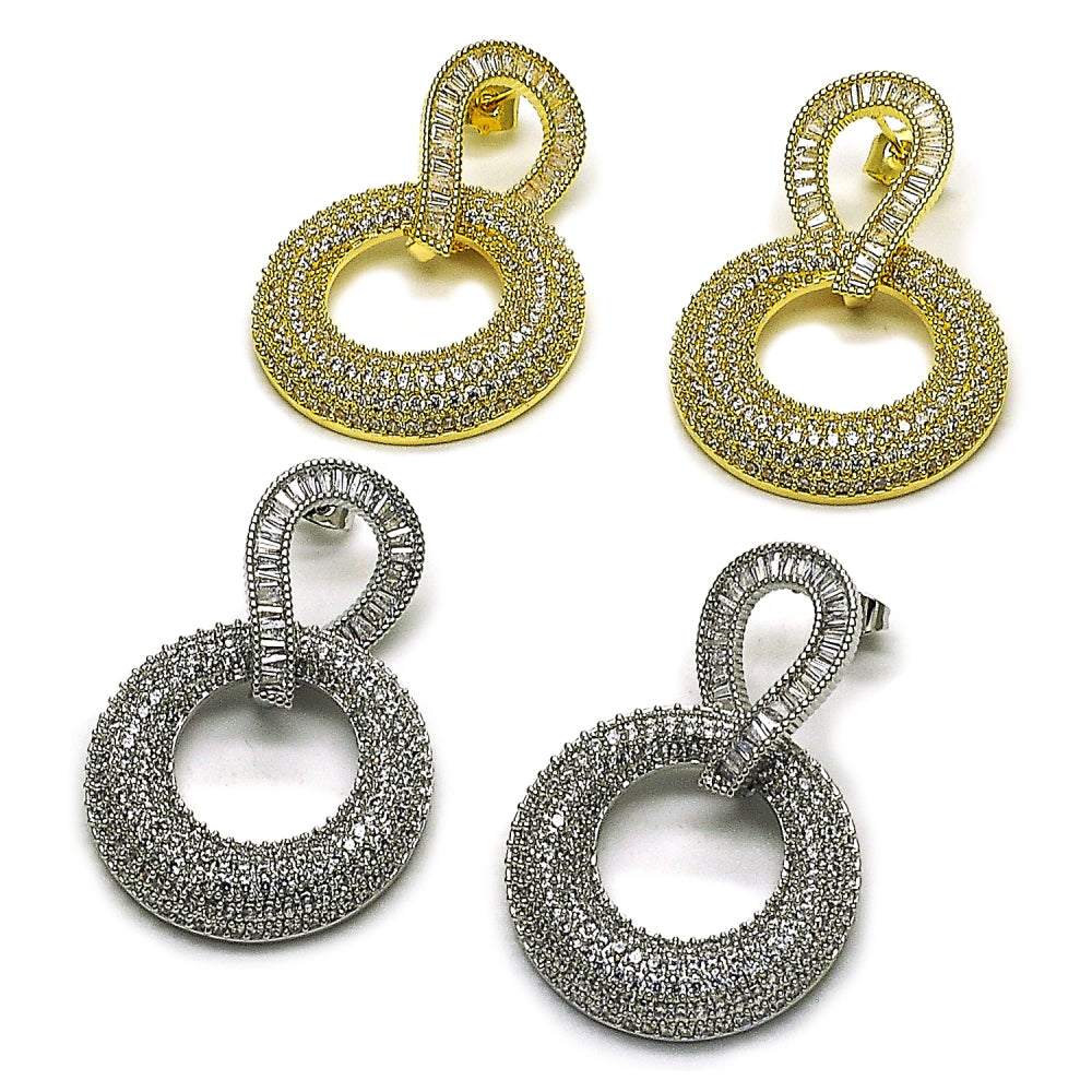 Oro Laminado Stud Earring, Gold Filled Style Baguette Design, Polished, Golden Finish