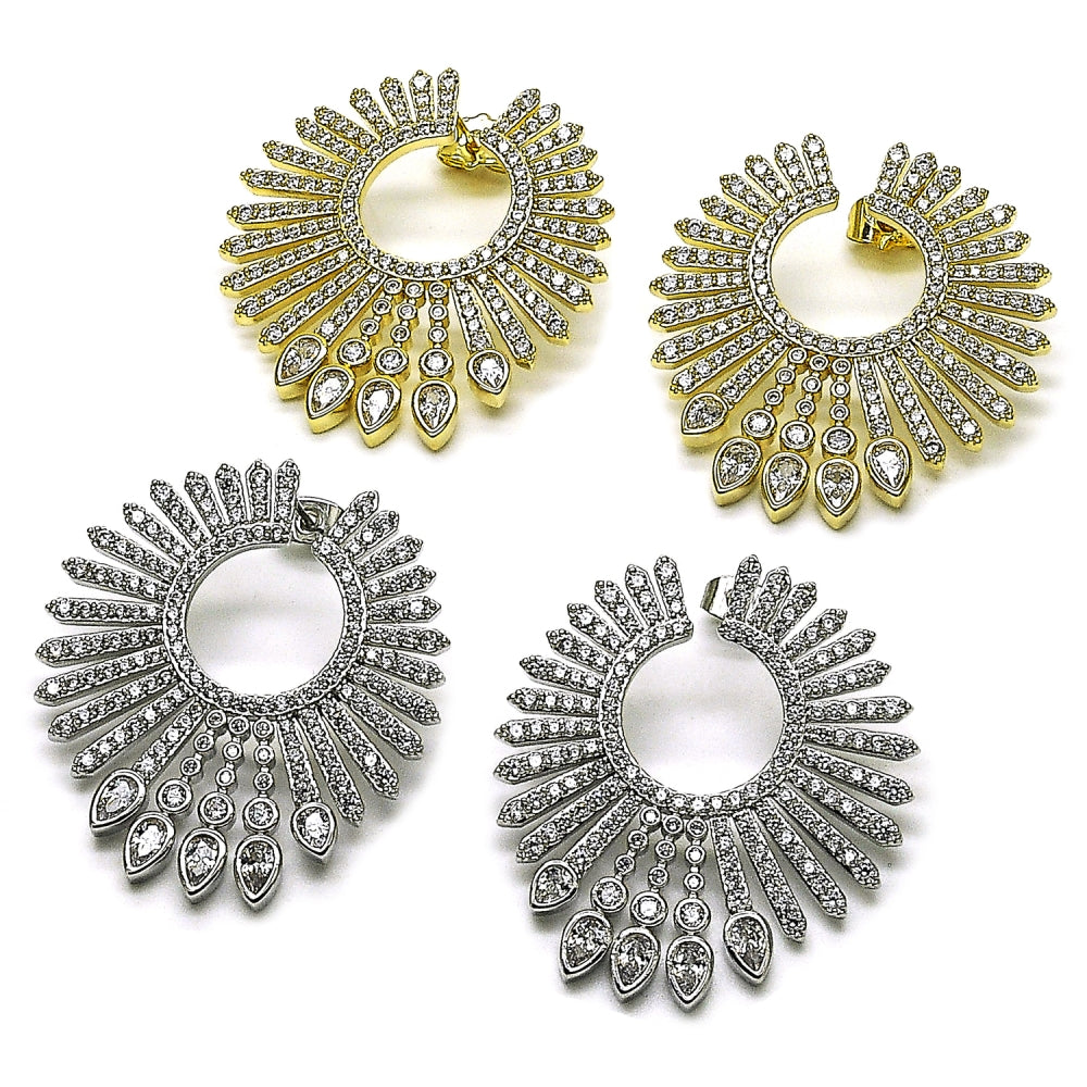 Oro Laminado Stud Earring, Gold Filled Style with White Cubic Zirconia, Polished, Golden Finish