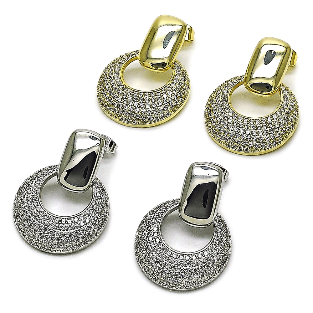 Oro Laminado Dangle Earring, Gold Filled Style with White Cubic Zirconia, Polished, Golden Finish