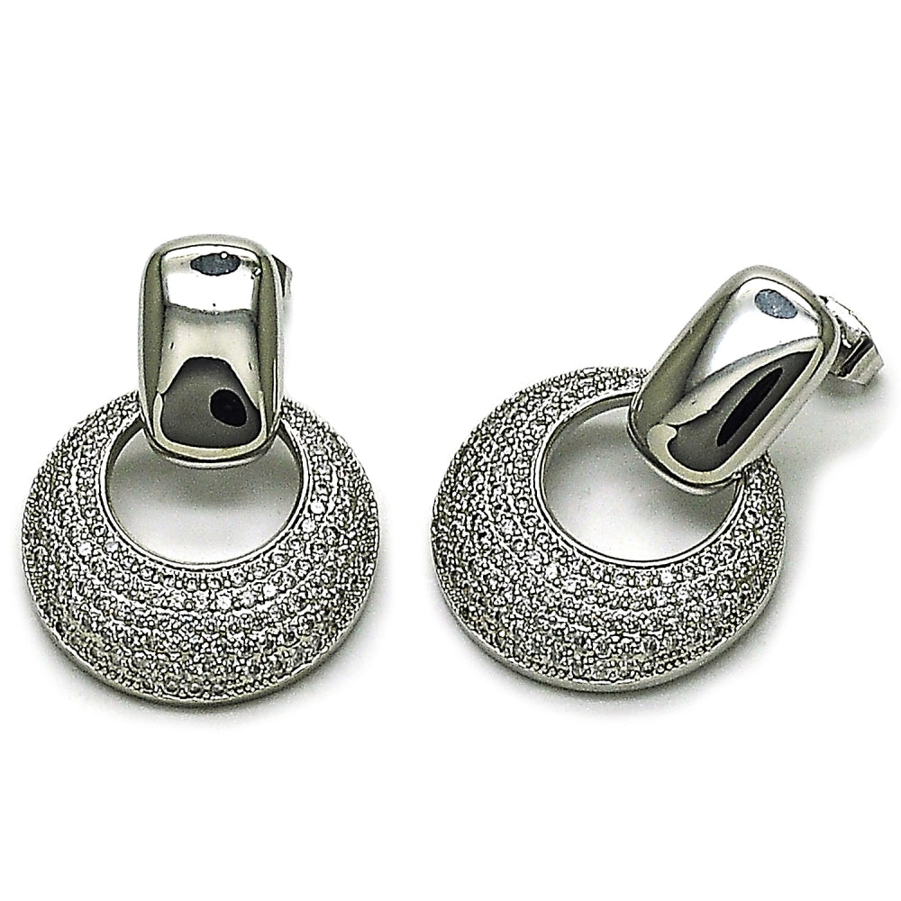 Rhodium Gold Filled Dangle Earring, with White Cubic Zirconia, Polished, Rhodium Finish